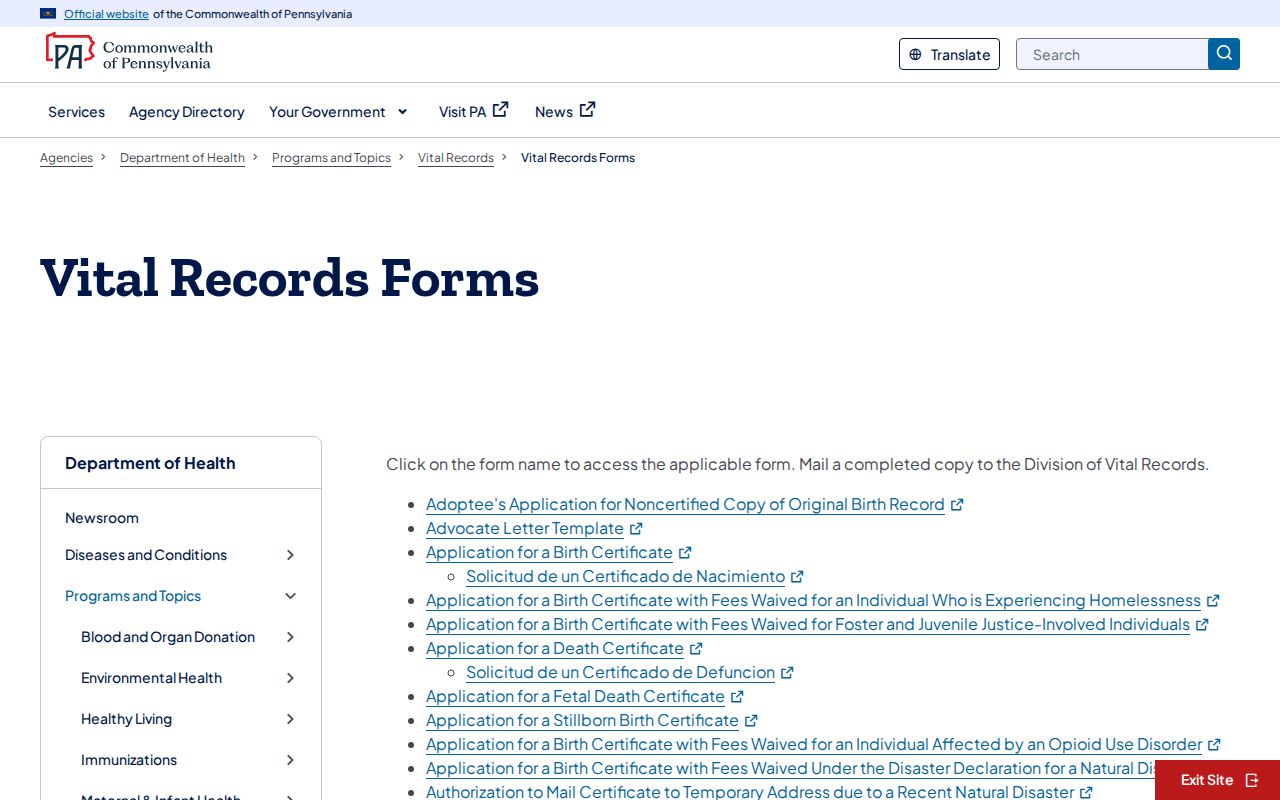 Swatara Township residents directory Pennsylvania vital records forms