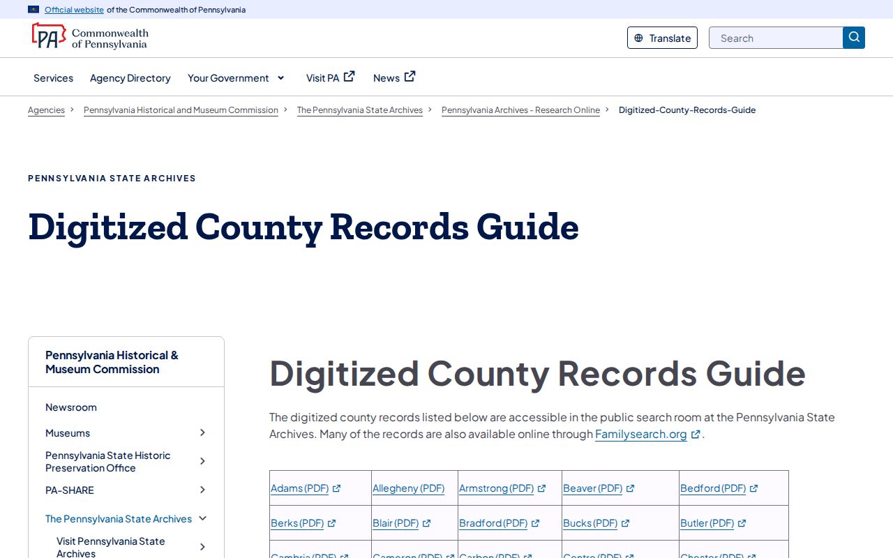 Swatara Township previous residents State Archives county records guide