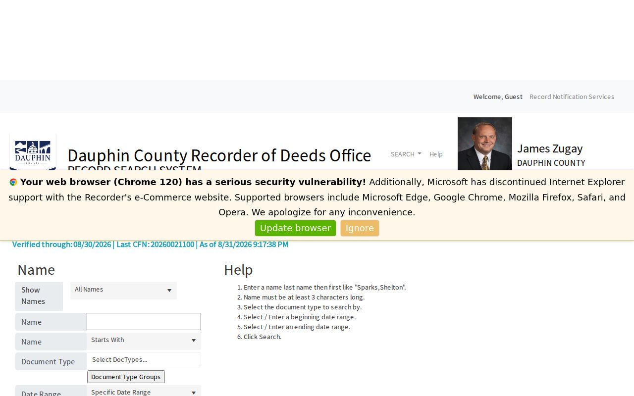 Swatara Township street directory Dauphin Recorder deed name search